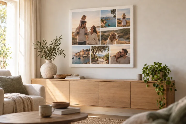 Fotocollage in een interieur — inspiratiebeeld