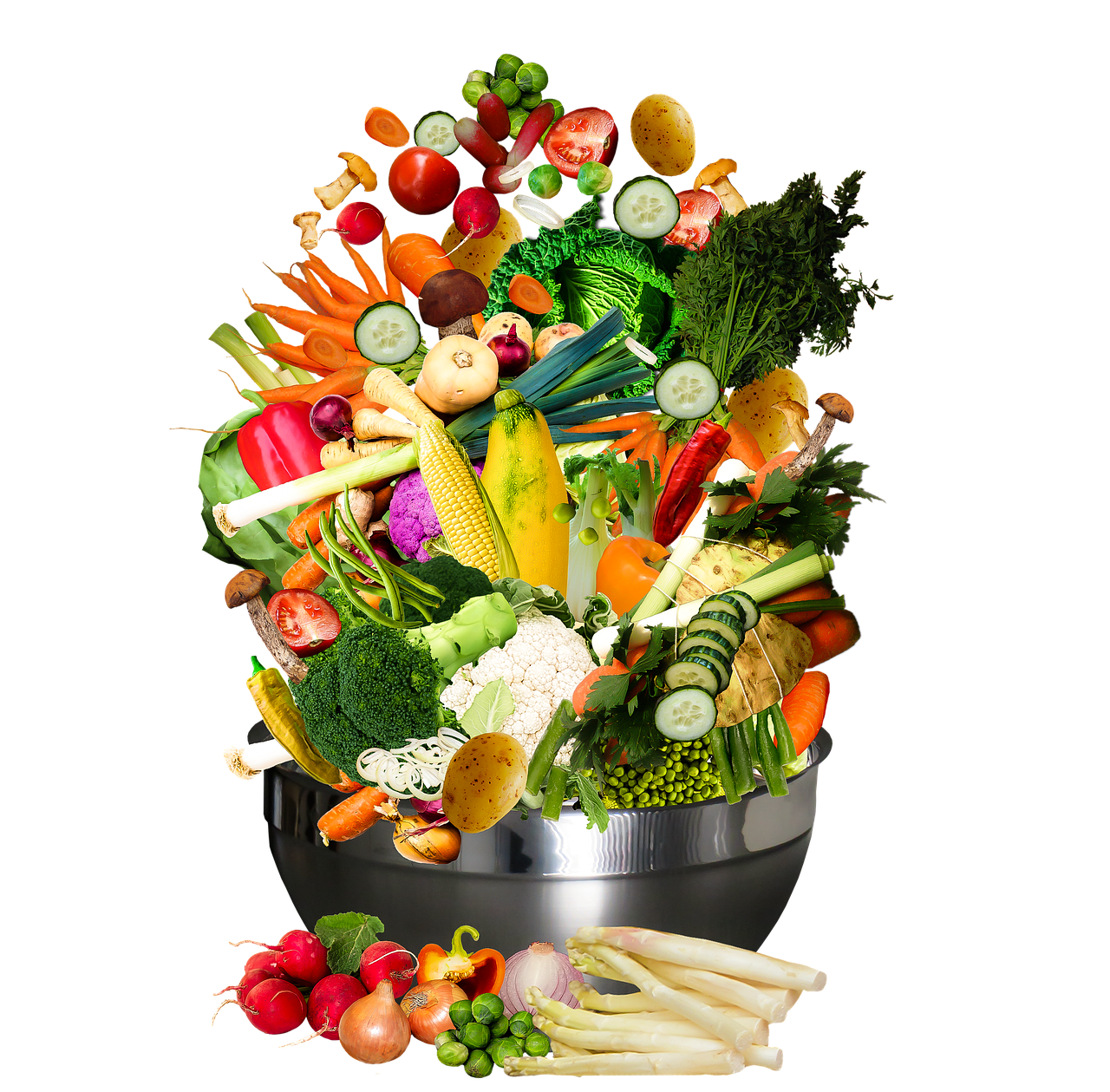 Plantaardige ingrediënten op marmeren aanrecht in keuken.